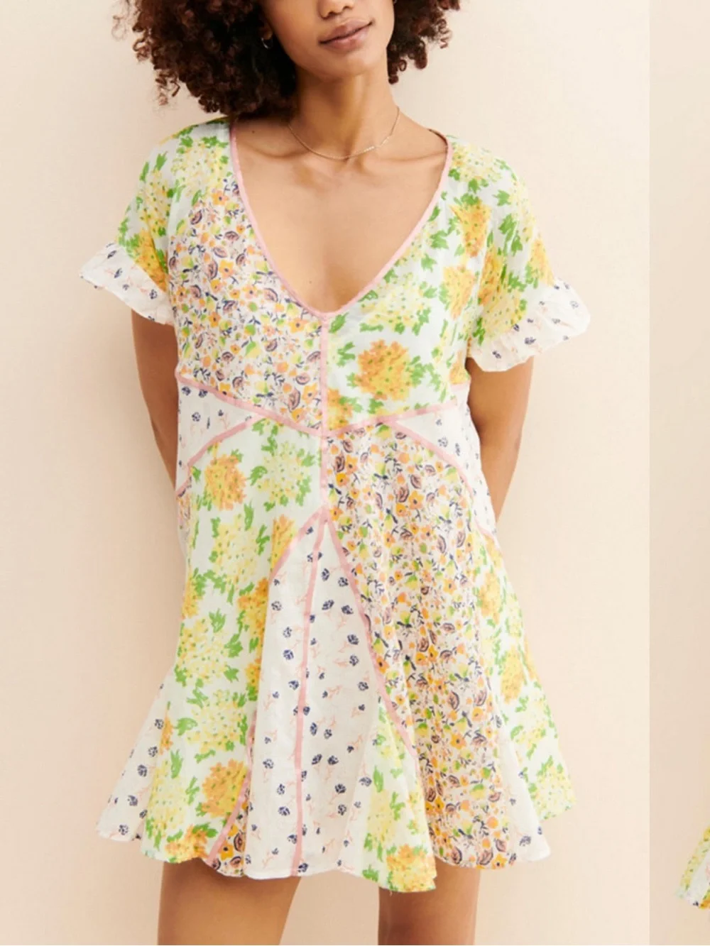 Free People Wildflower Patchwork Mini Dress SIZE S - Picture 2 of 6